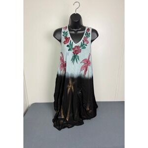 VTG Pagoda Dress Women's Small Sundress Palm Trees Floral Boho Hippie Festival